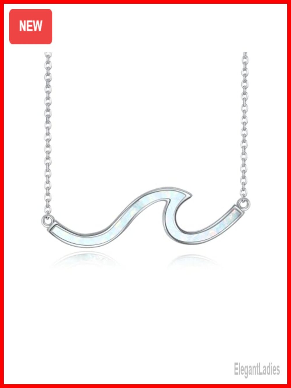 925 Sterling Silver Opal Ocean Wave Pendant Necklace 18in Beach Jewelry Gift